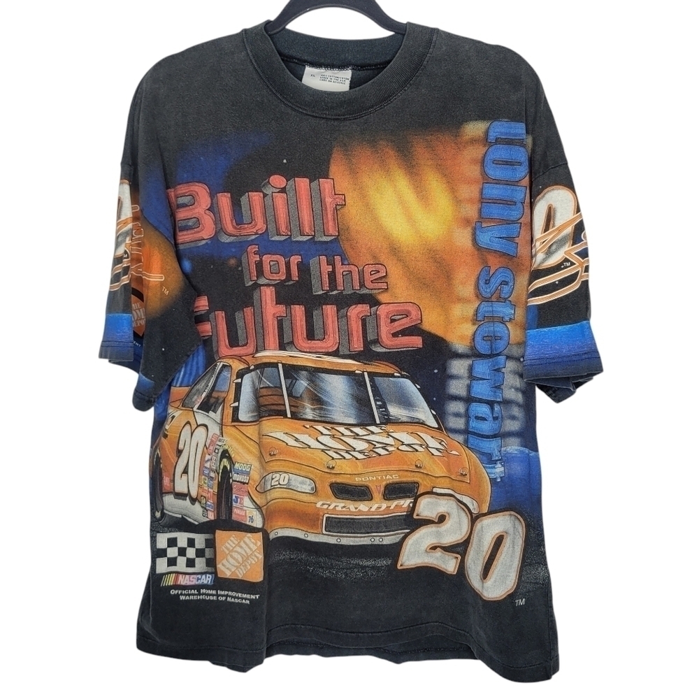 Vintage 90s NASCAR Tony Stewart #20 Built for the Future All Over Print T-Shirt - Picture 1 of 7